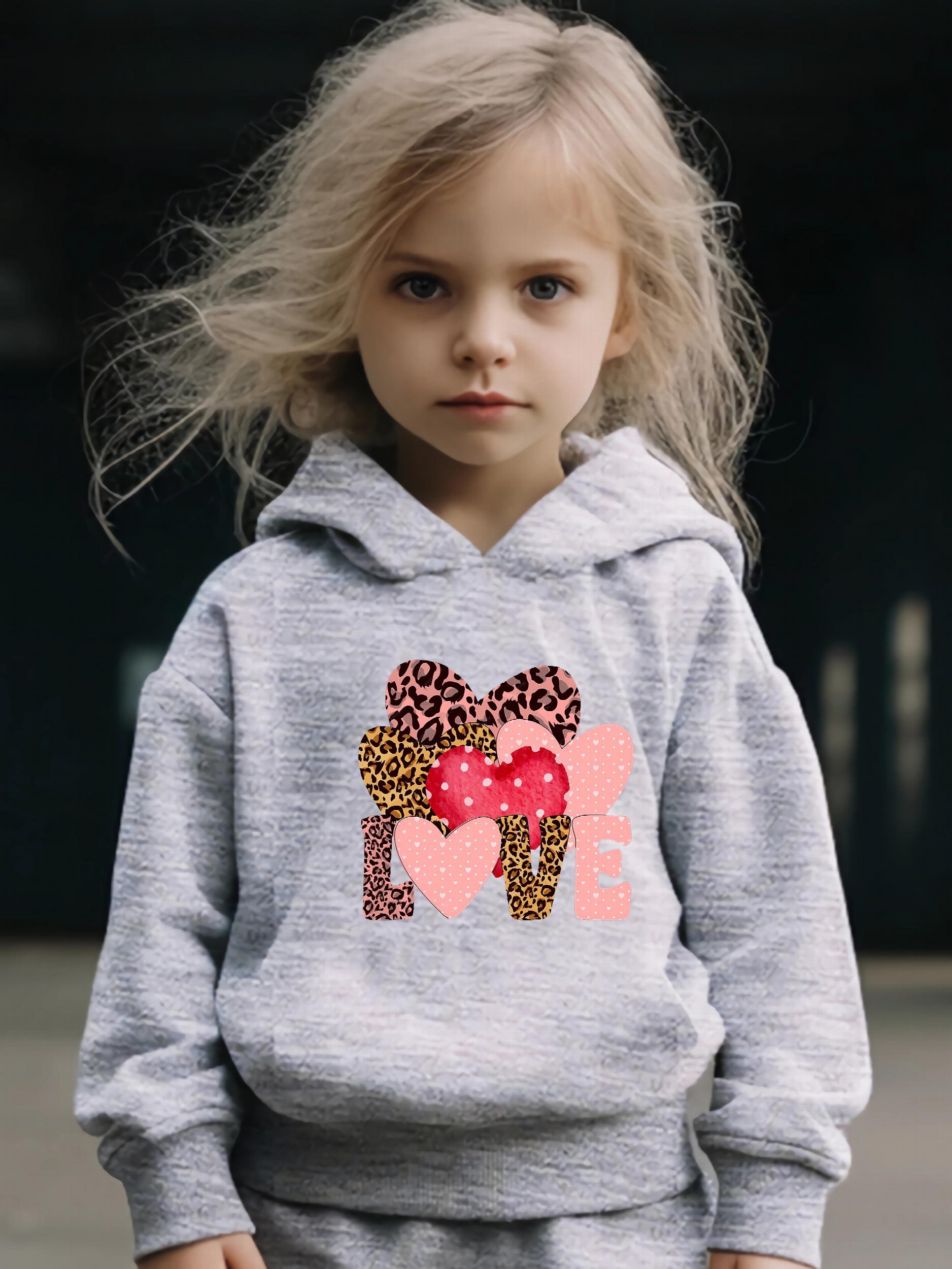 Love Pattern Long Sleeve Hooded Sweatshirt Girls Comfy Hoodies