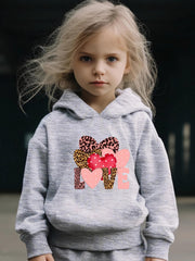 Love Pattern Long Sleeve Hooded Sweatshirt Girls Comfy Hoodies