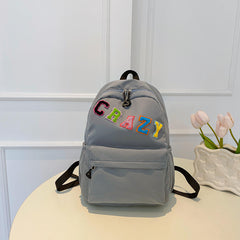 Colorful Plush Letter Patch Backpack Nylon Travel Daypack