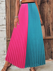 Colorblock High Rise Maxi Pleated Skirt