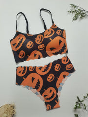 Pumpkin Print Bra & Panties Halloween Set