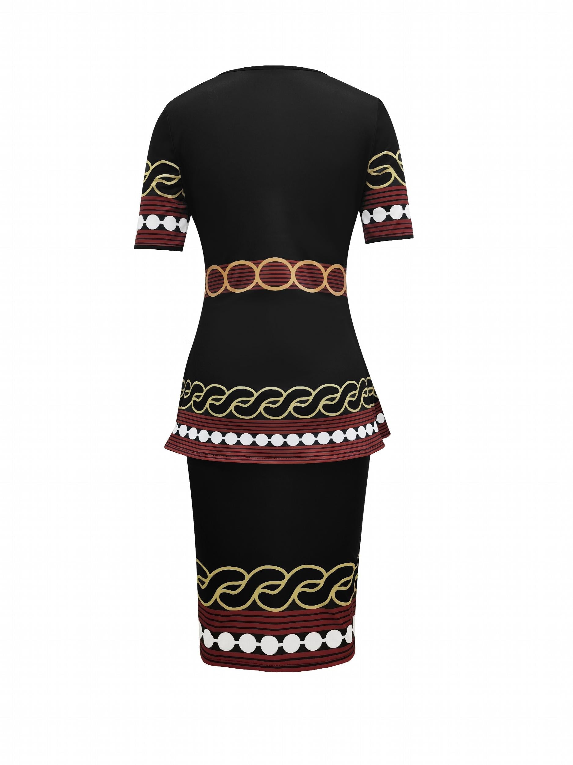 Abstract Print Casual Two Piece Set Short Sleeve Tops & Midi Skirts