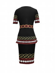 Abstract Print Casual Two Piece Set Short Sleeve Tops & Midi Skirts