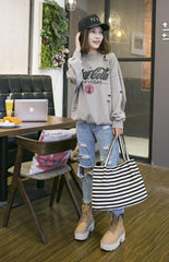 Striped Canvas Handbag Large Capacity Shoulder Baby Bag
