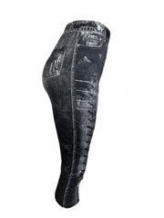 Denim Print Skinny Capris Leggings Casual Crop Leggings