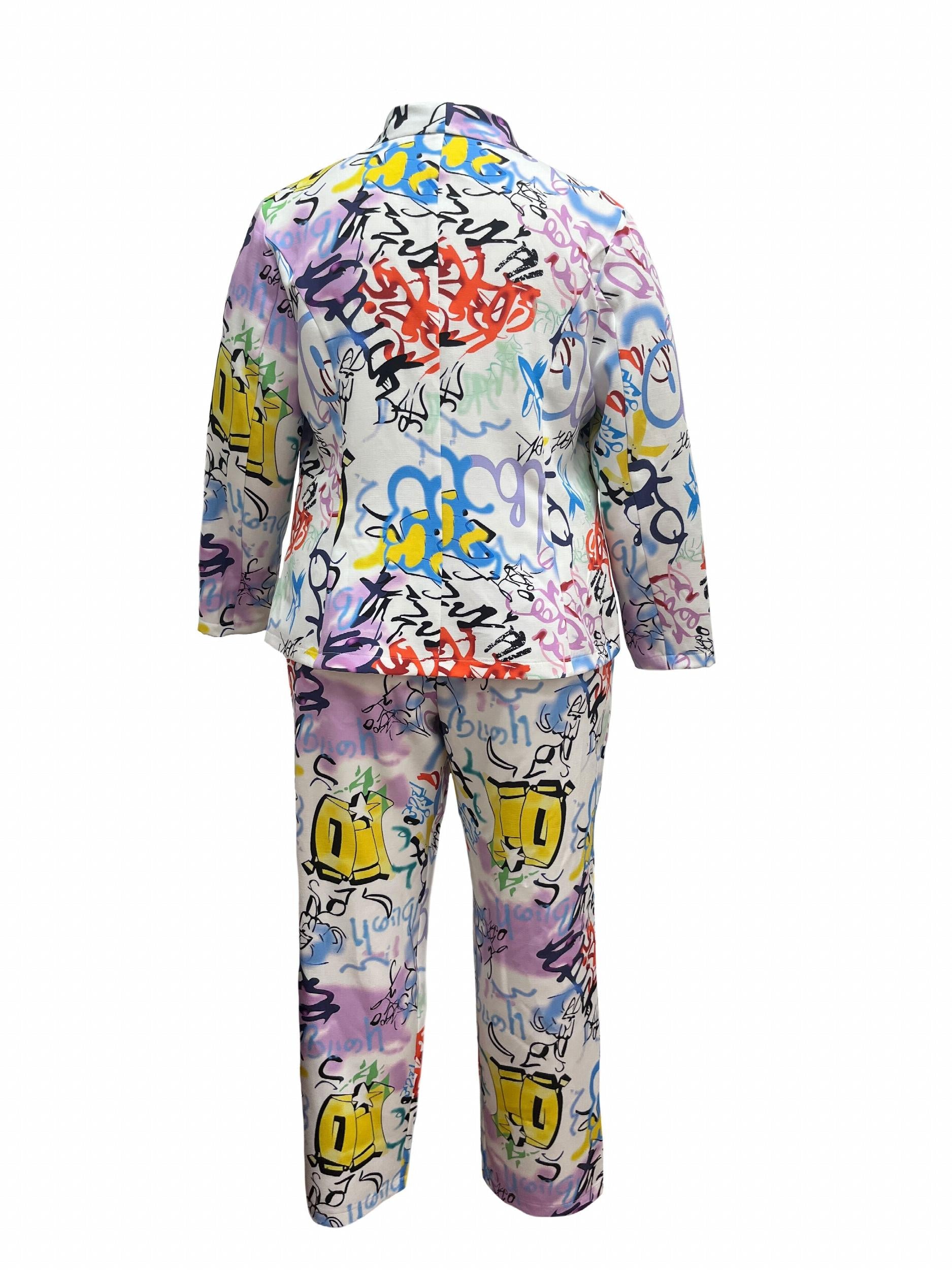 Graffiti Print Blazer & Pants Set