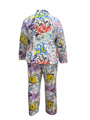 Graffiti Print Blazer & Pants Set