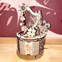 3D Wooden Puzzle Handcrafted Recycled Wood Rose with Lyre & Floral Yellow