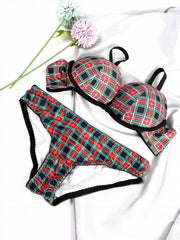 Colorblock Plaid Bra & Panties Lingerie Set