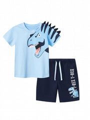Boys T rex Dinosaur Graphic Casual Outfit Tee & Shorts for Summer