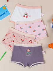 4pcs Girl's Cotton Cartoon Printed Boxer Briefs