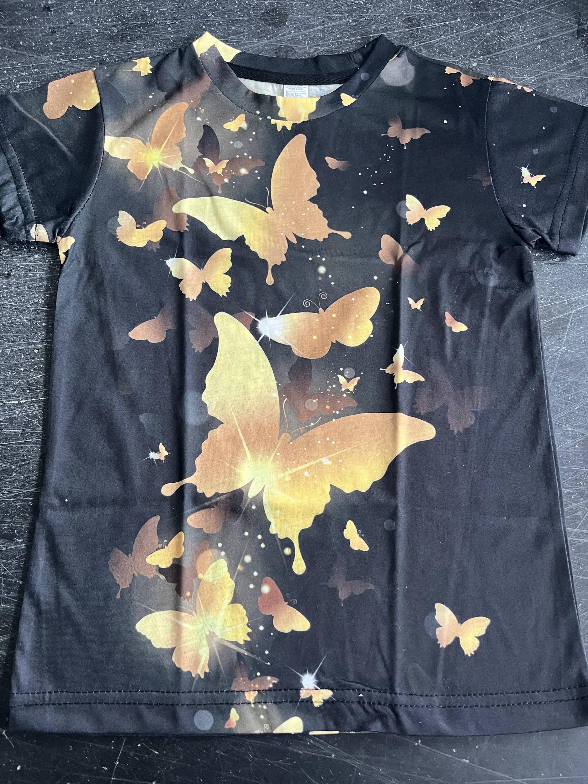 Golden Butterfly Graphic T shirt Girls 3D Digital Print Short Sleeve Tee Summer