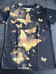 Golden Butterfly Graphic T shirt Girls 3D Digital Print Short Sleeve Tee Summer