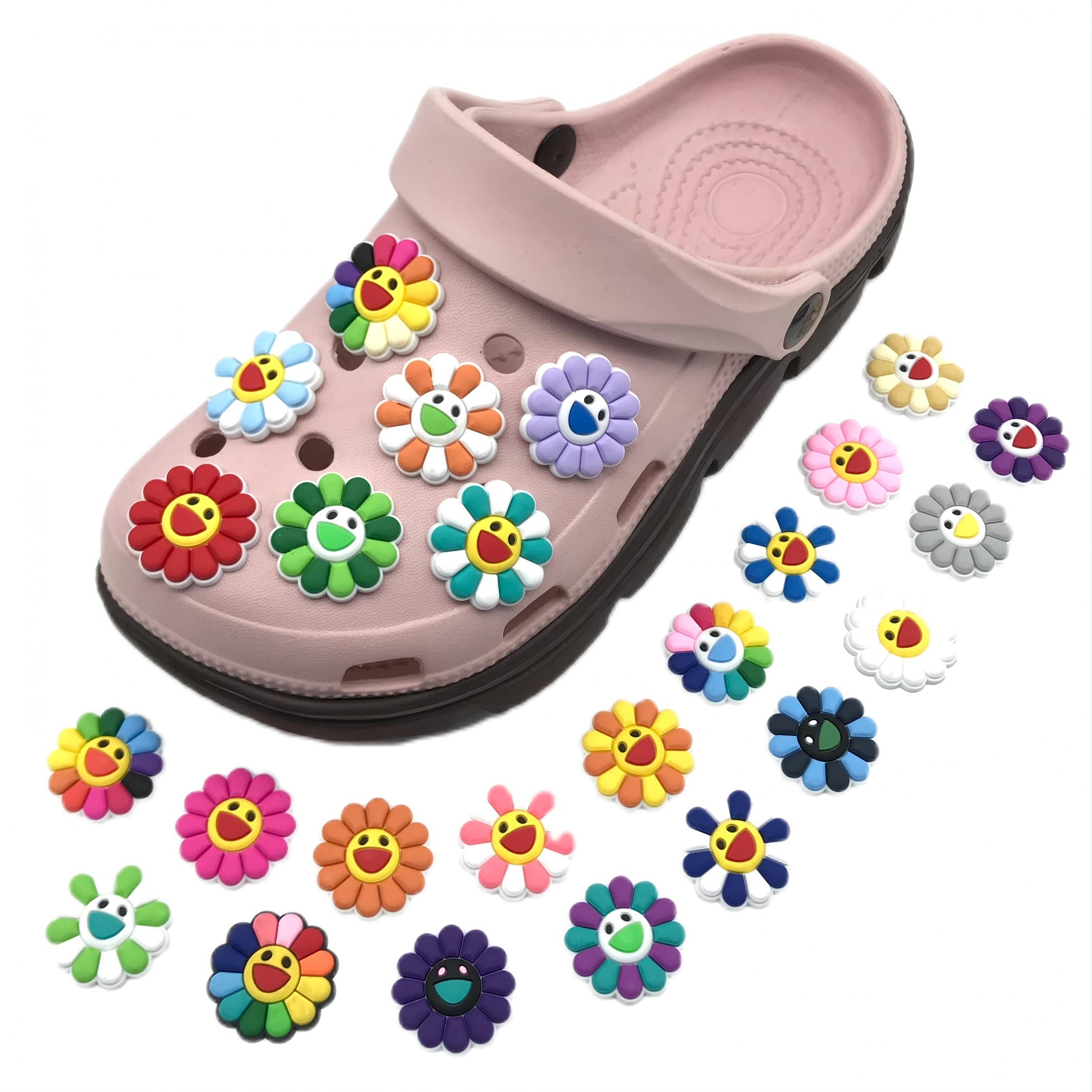 25pcs Sunflower Pattern Charms For Clogs PVC Bubble Slides Sandals Decor