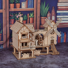 Wooden Puzzle Windmill House Model Kit DIY Puzzle Blocks Toy