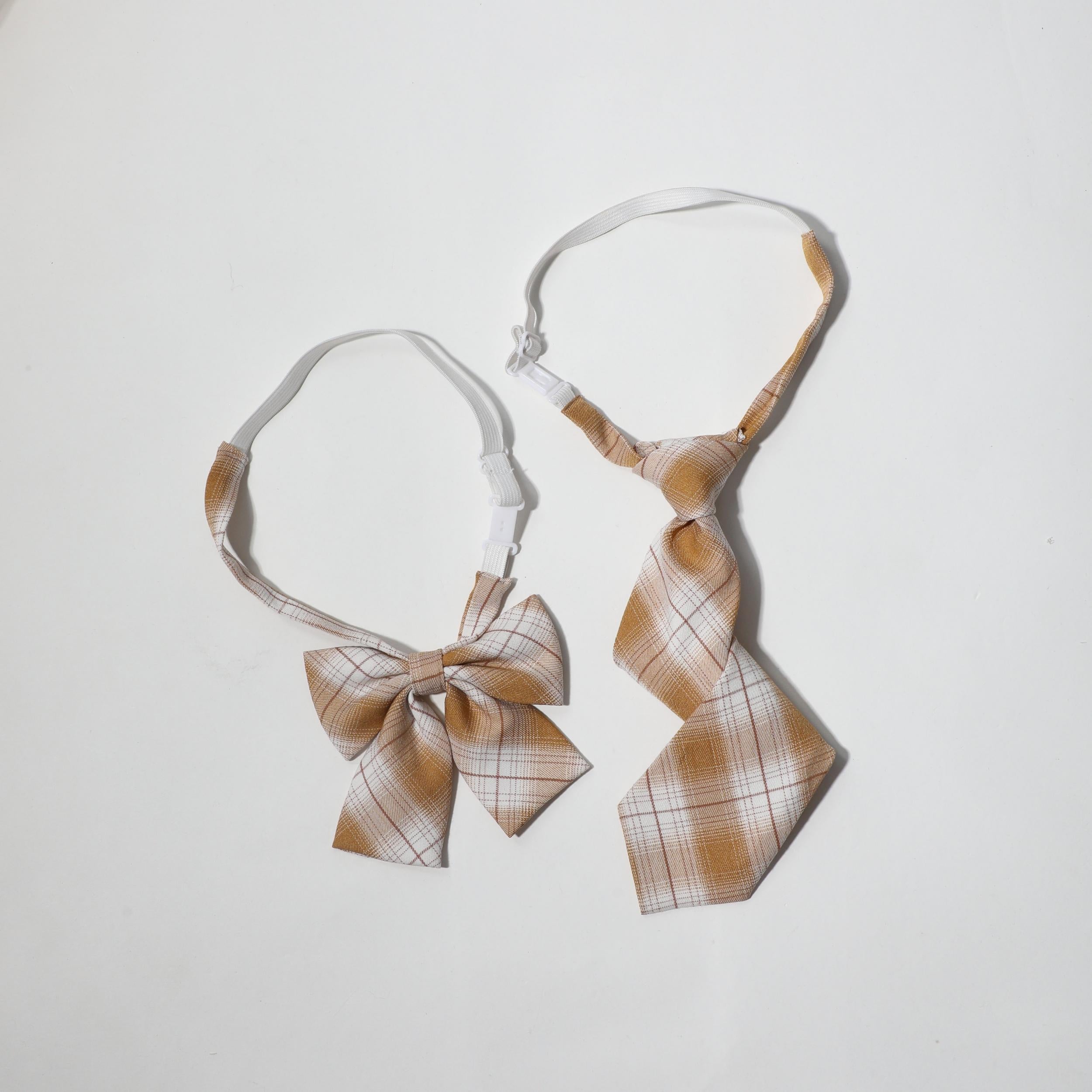 2pcs Plaid Bow Tie Neck Tie Orange Bow Tie For Women Dress Shirt