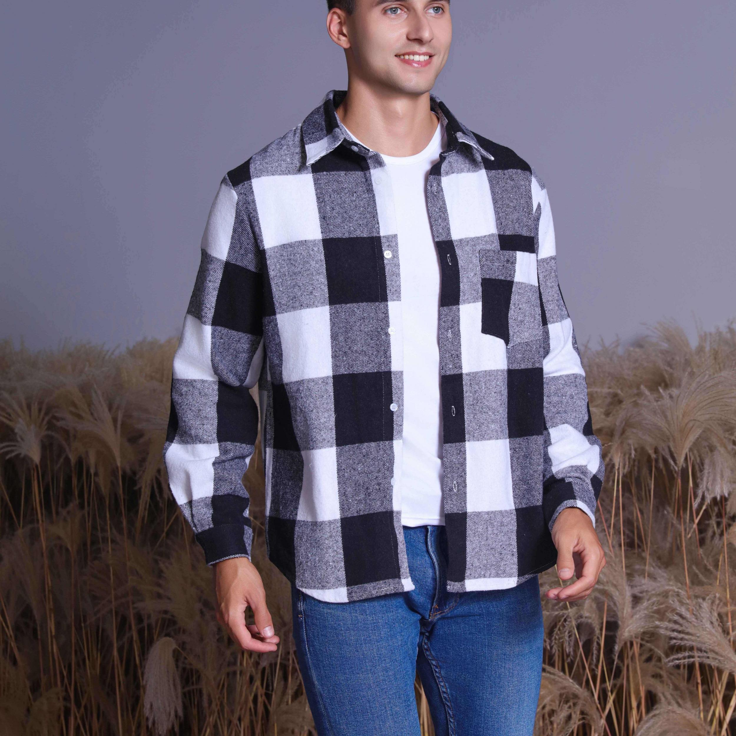 Men's Plaid Shirt Long Sleeve Button Up Casual Lapel Outdoor