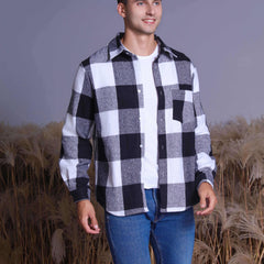 Men's Plaid Shirt Long Sleeve Button Up Casual Lapel Outdoor