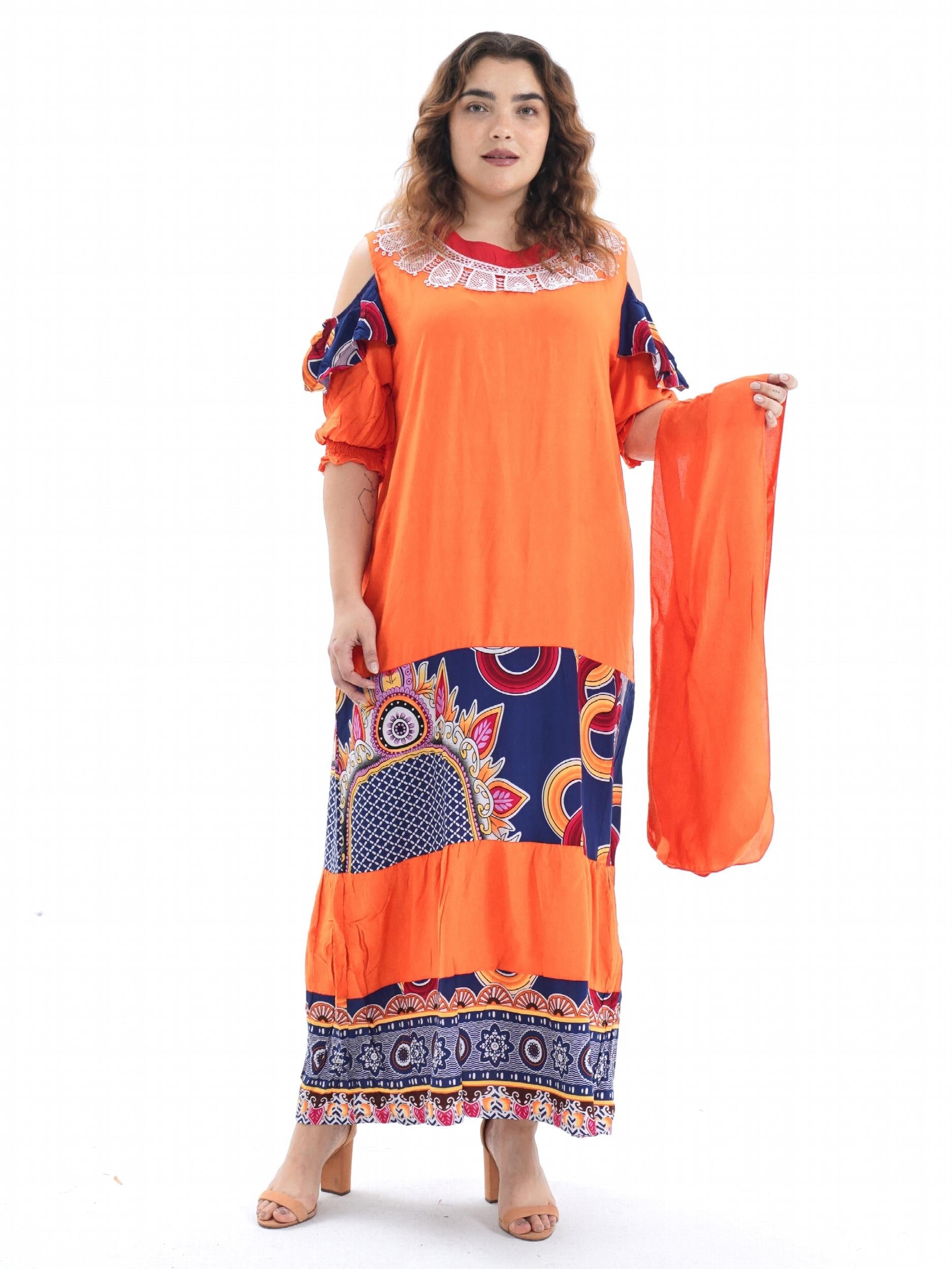Ramadan Kaftan Dress Set Women's Plus Graphic Print Contrast Lace