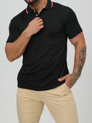 Men's Contrast Binding Short Sleeve Lapel Golf Shirt