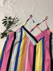 Striped Print Cami Top Boho V Neck Spaghetti Summer Sleeveless Top