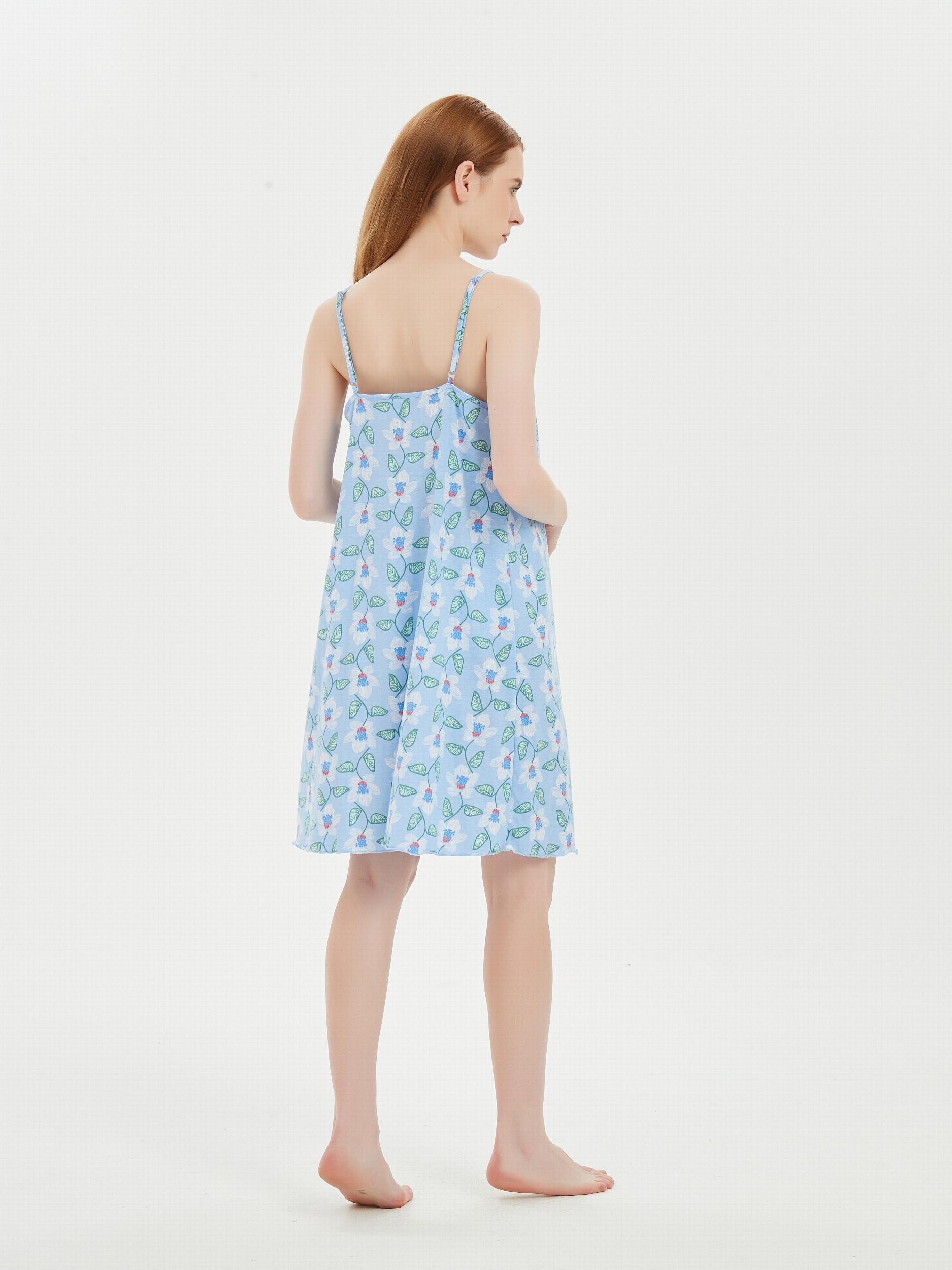 Floral Print Nightdress Crew Neck Sleep Dress Women's Sleepwear