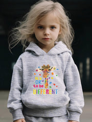 Giraffe Print Hoodie & Pants Set for Girls, Sporty Outfit