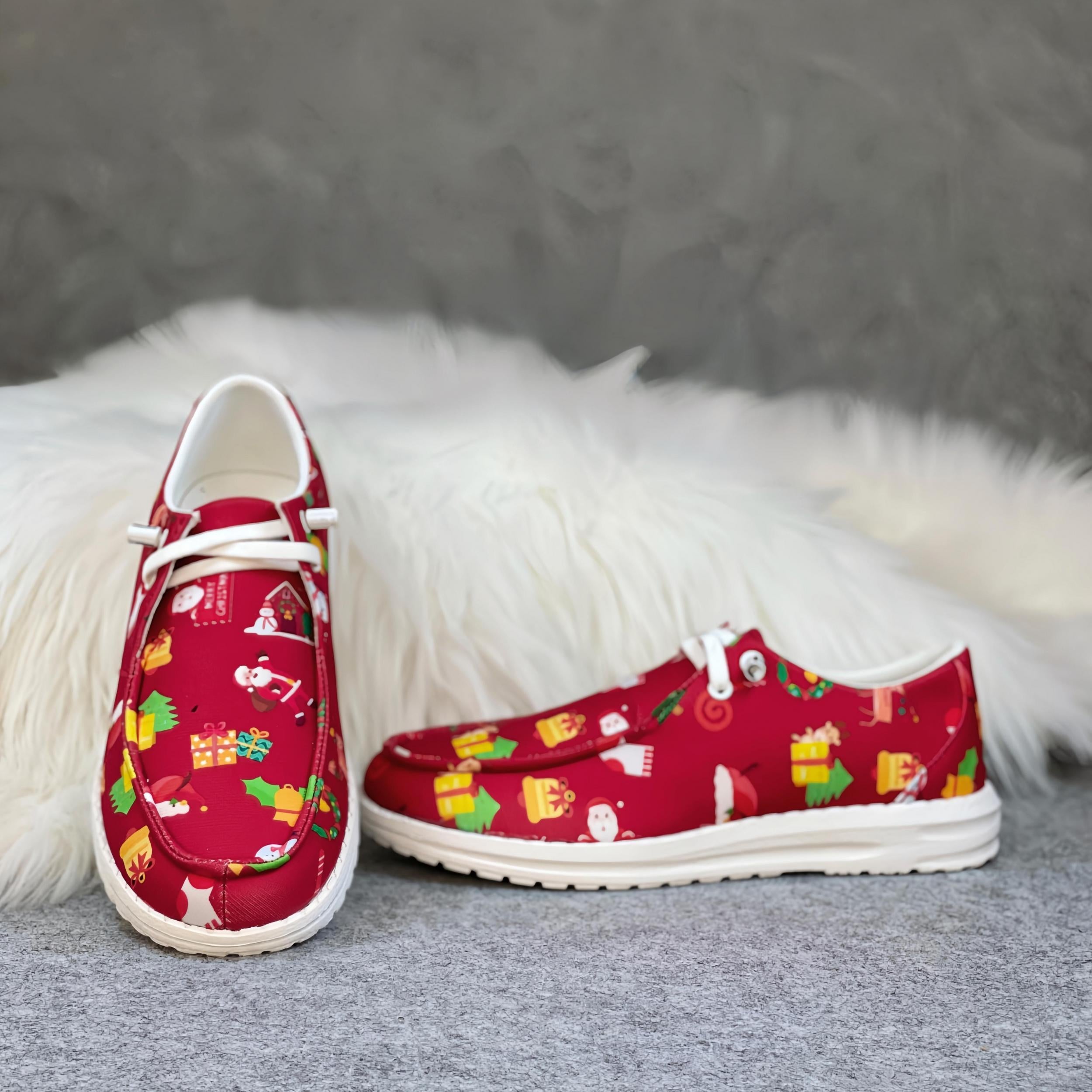 Women's Christmas Cartoon Print Skateboard Shoes Lightweight Sneakers