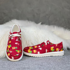 Women's Christmas Cartoon Print Skateboard Shoes Lightweight Sneakers