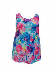 Floral Print Plus Size Tank Top Round Neck Slight Stretch