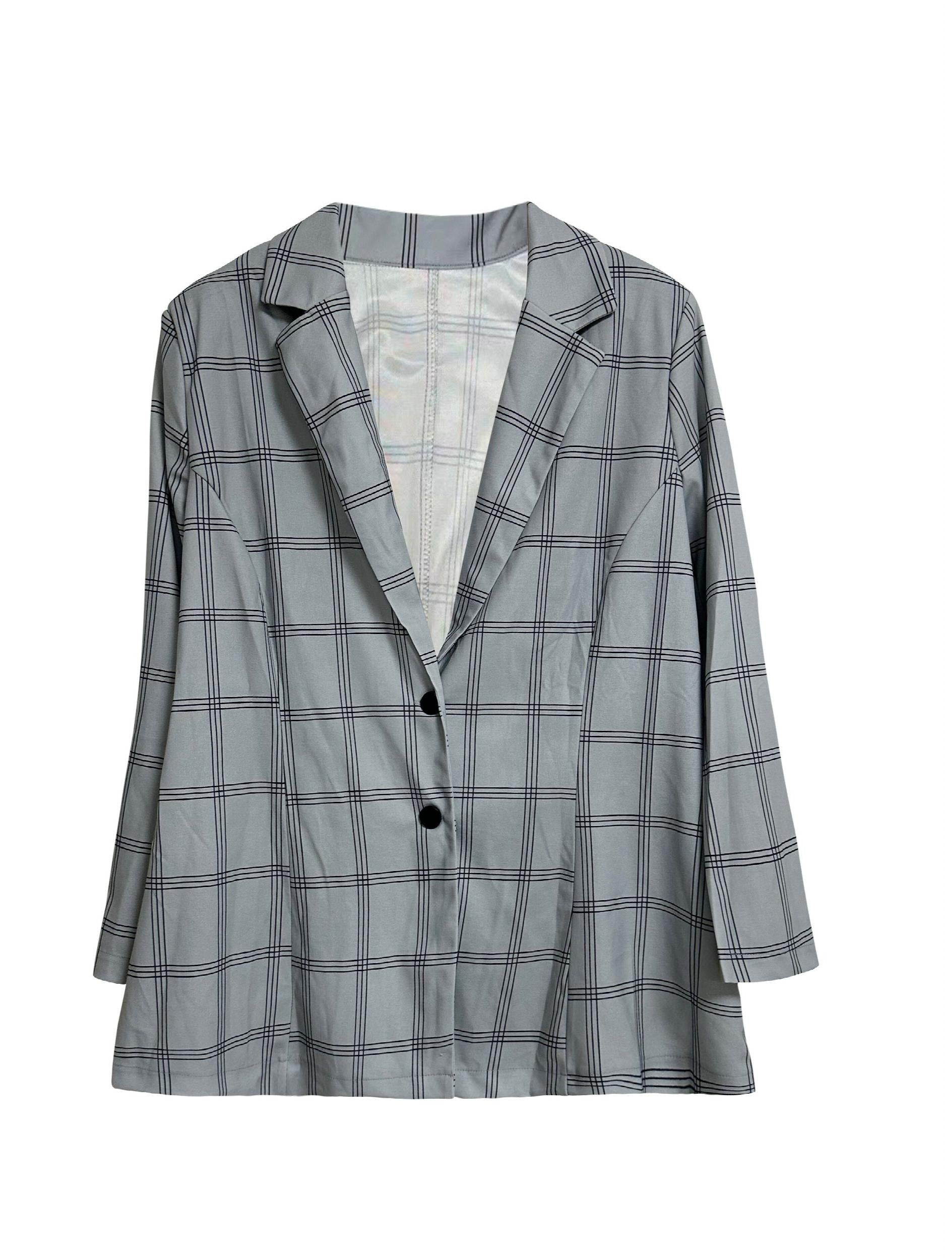 Plaid Print Blazer & Pants Suit Set