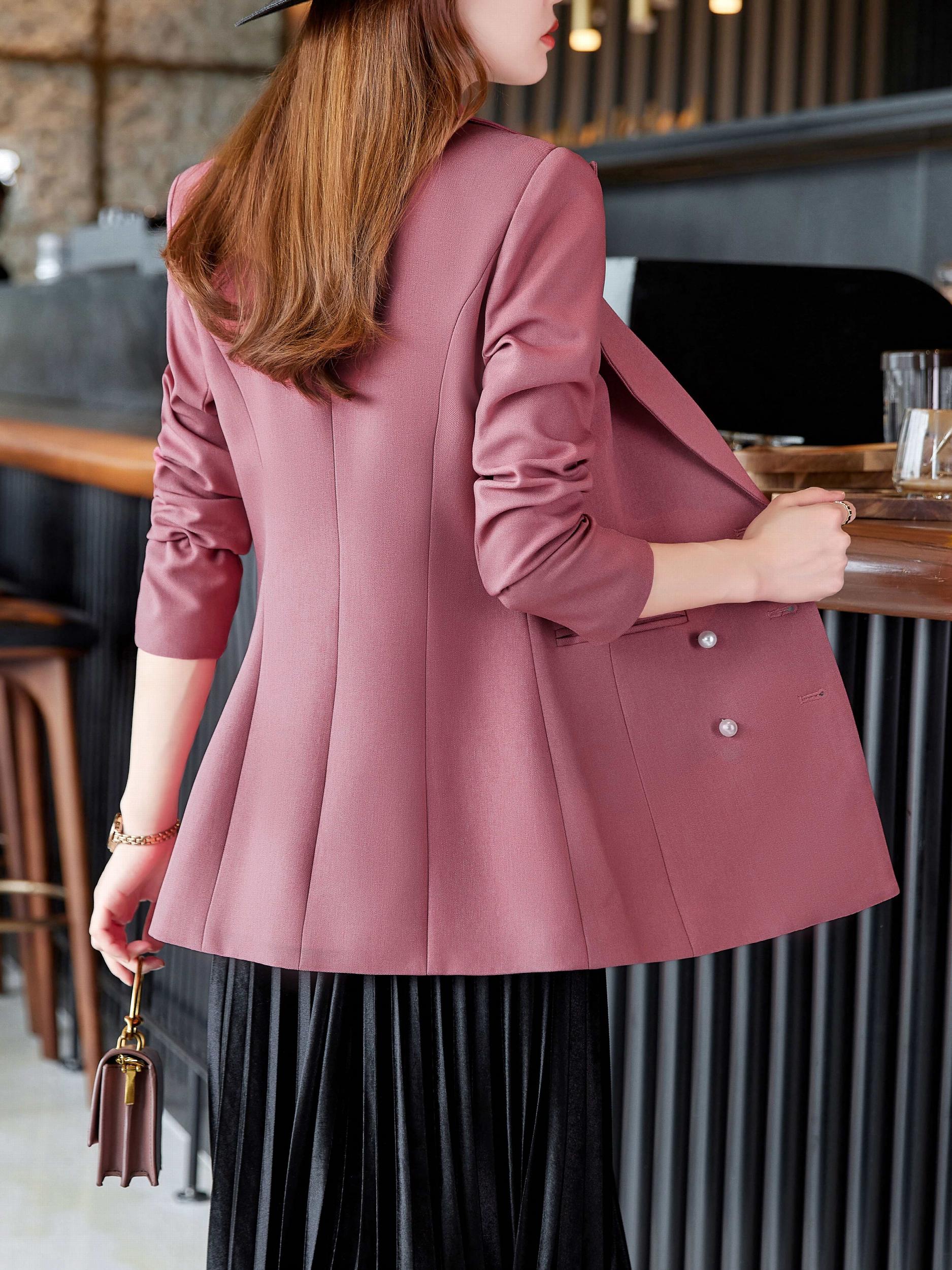 Solid Lapel Beaded Button Blazer Long Sleeve For Office Women's Clothing