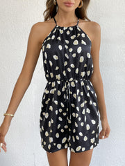 Polka Dot Drawstring Waist Romper Jumpsuit
