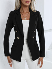 Basic Blazer Women's Plus Solid Double Button Long Sleeve