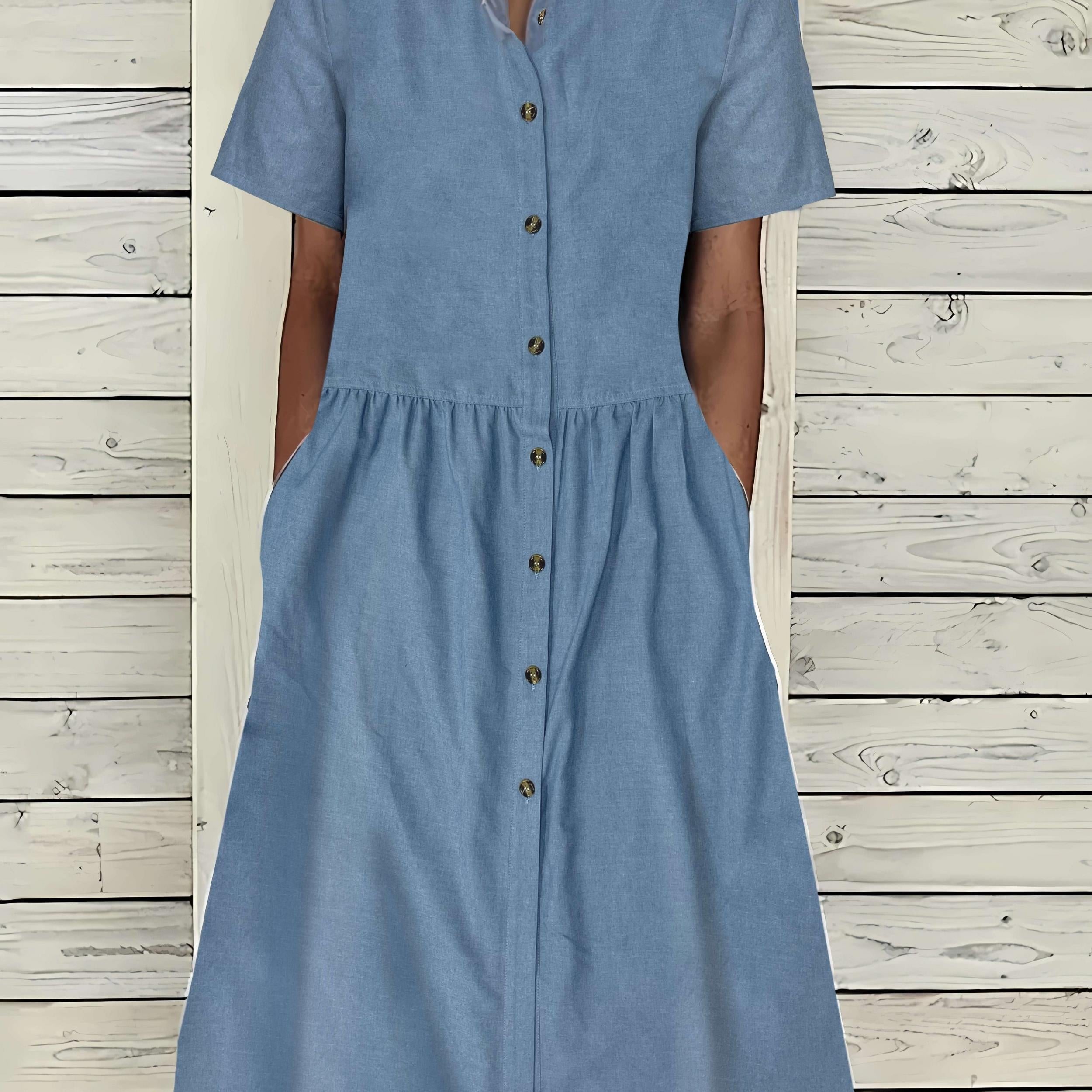 Denim Dress Women's Button Up Short Sleeve