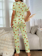 Avocado Print Pajama Set Short Sleeve Crew Neck Top & Pants Women's Sleepwear