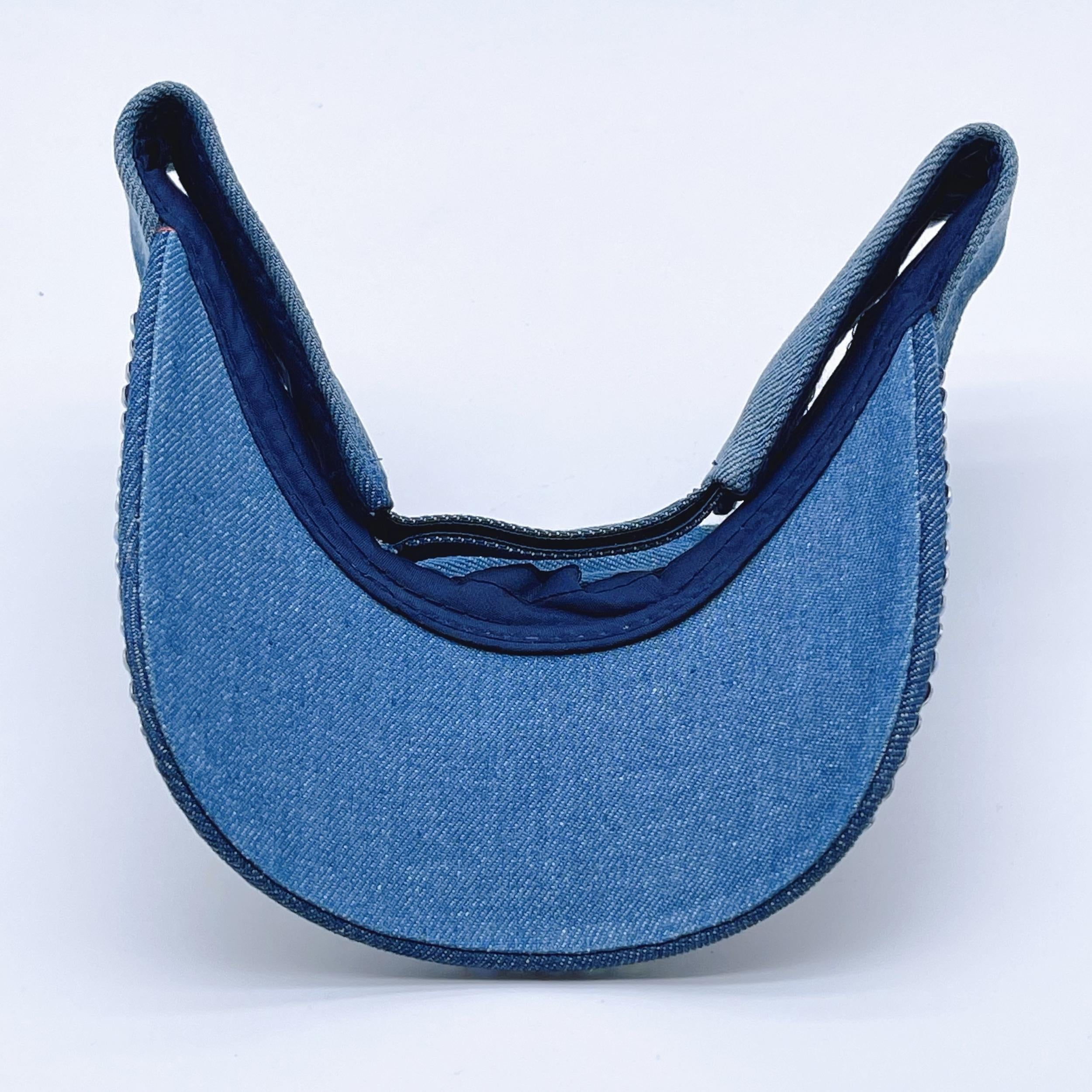 Rhinestone Heart Visor Hat Denim Washed Ponytail Sun Hat