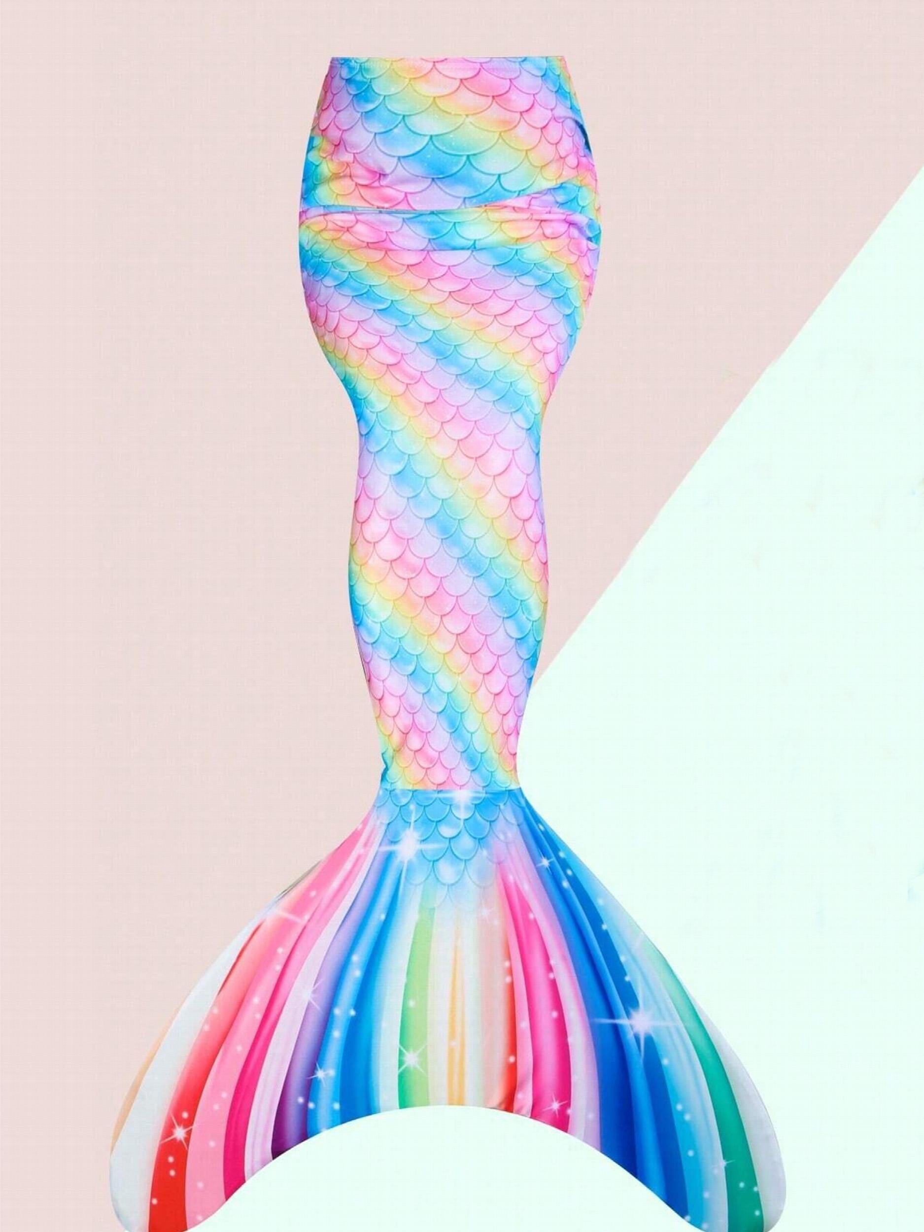 Girl's Mermaid Tail Swimsuit Tie Dye Fish Scale Pattern