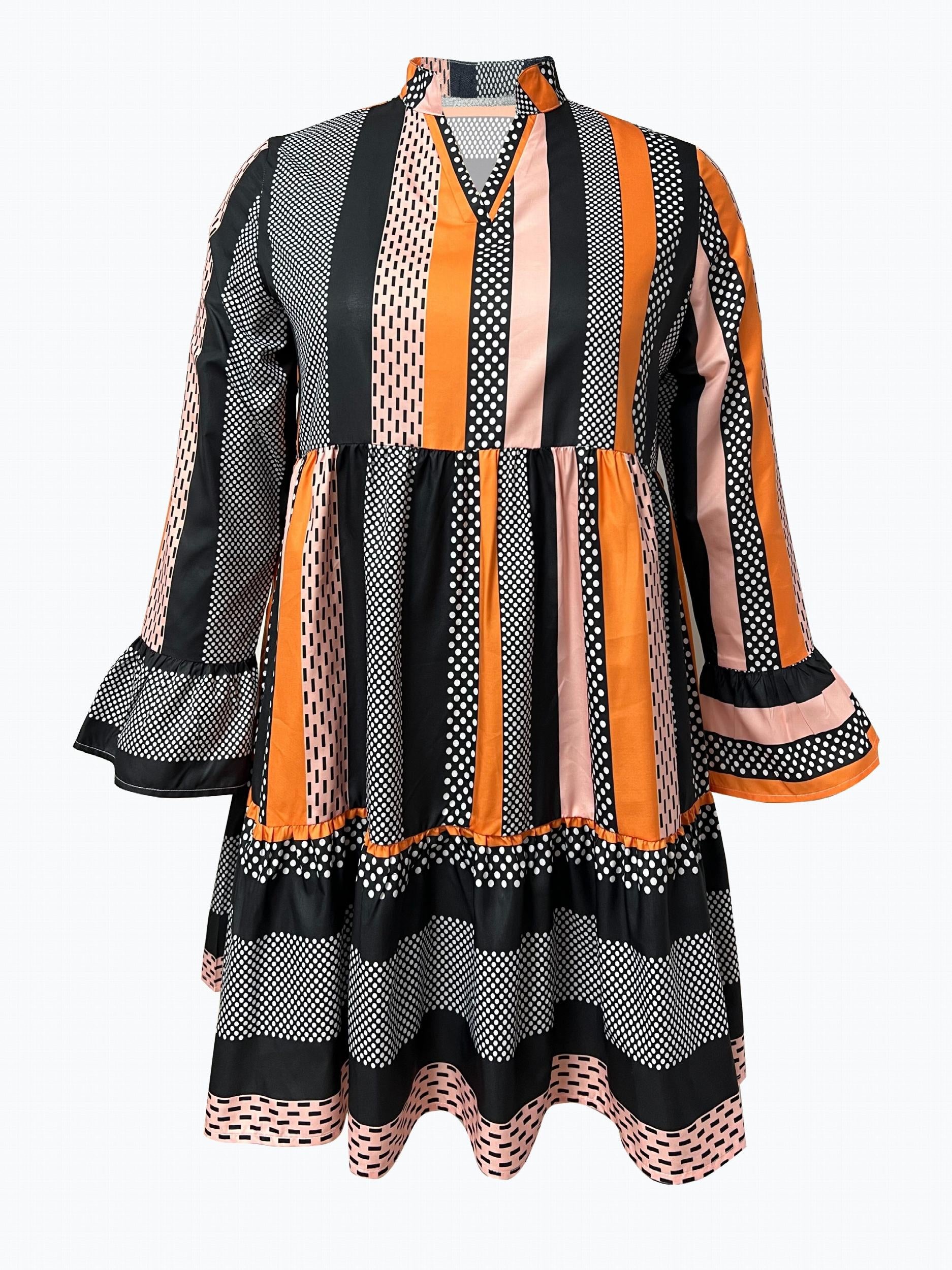 Women's Plus Colorblock Polka Dot Smock Dress