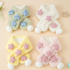 Girls Star Fleece Thermal Scarf with Plush Ball for Winter