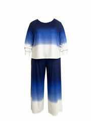 Women's Plus Tie Dye Long Sleeve Top & Wide Leg Pants Set