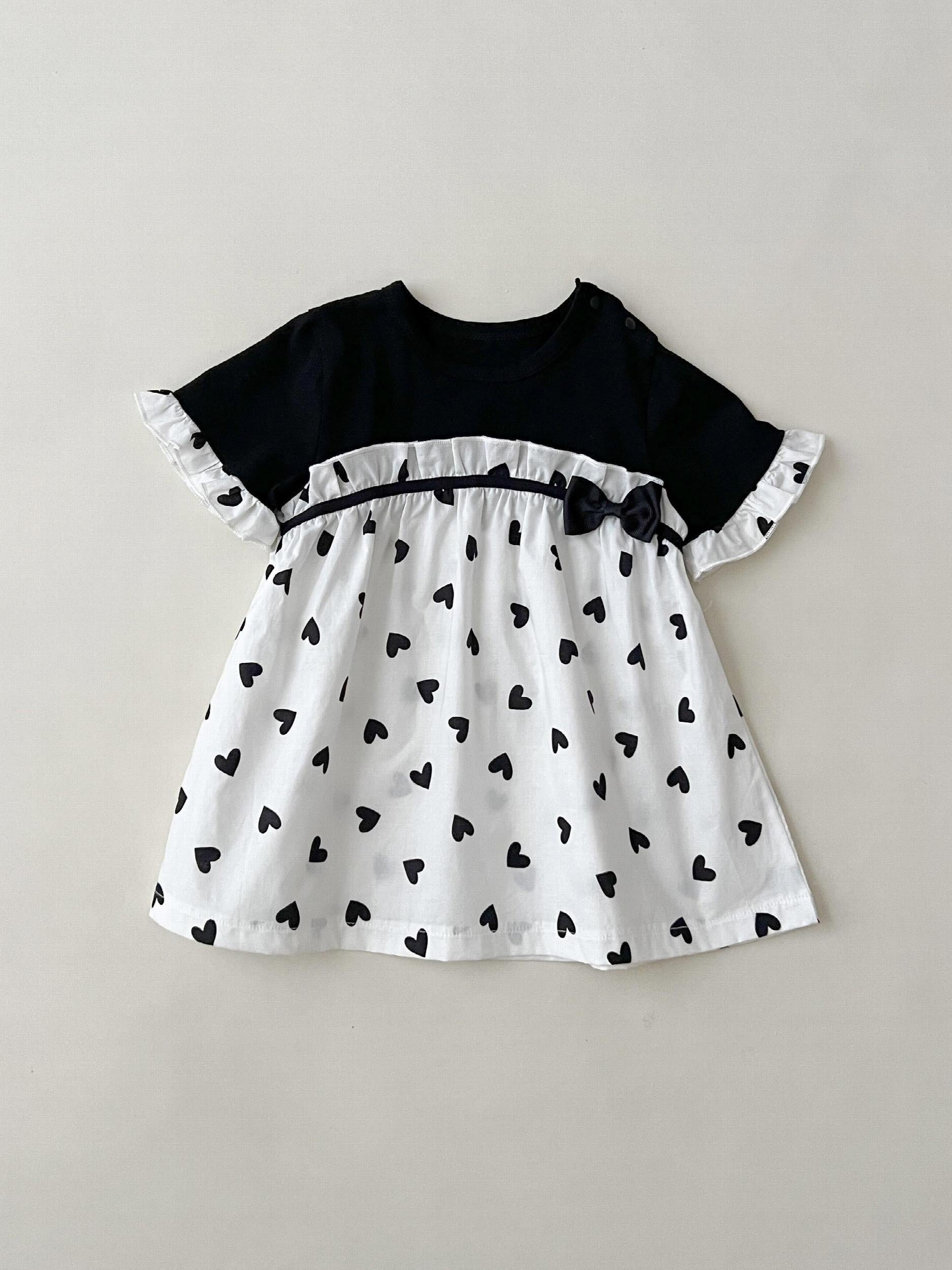 Bow Love Print Casual Dress For Baby Girl