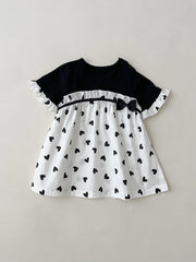 Bow Love Print Casual Dress For Baby Girl