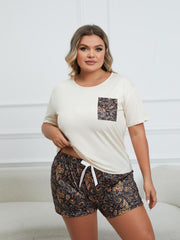 Paisley Print Short Sleeve Tee & Bow Knot Shorts Pajama 2 Piece Set