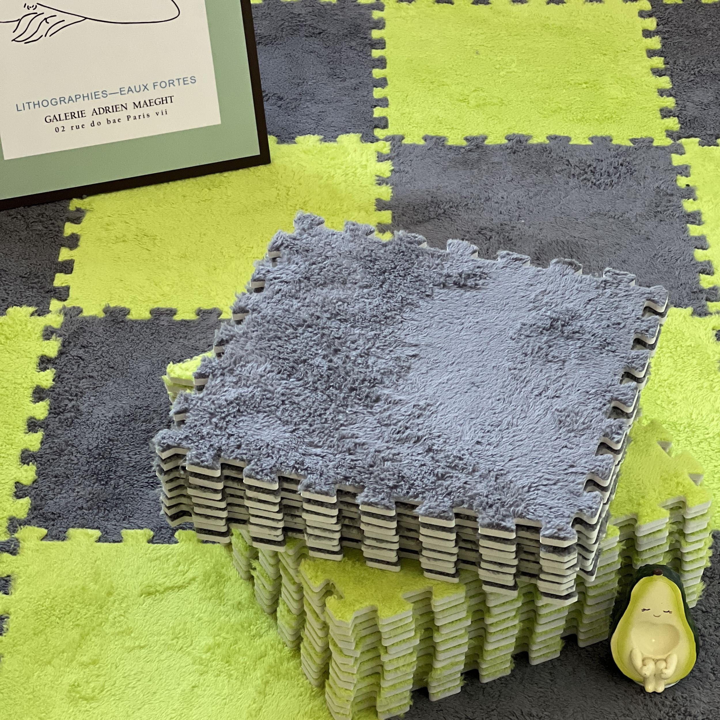 12pcs Plush Puzzle Floor Mat Interlocking Tiles Soft Climbing Carpet Mats