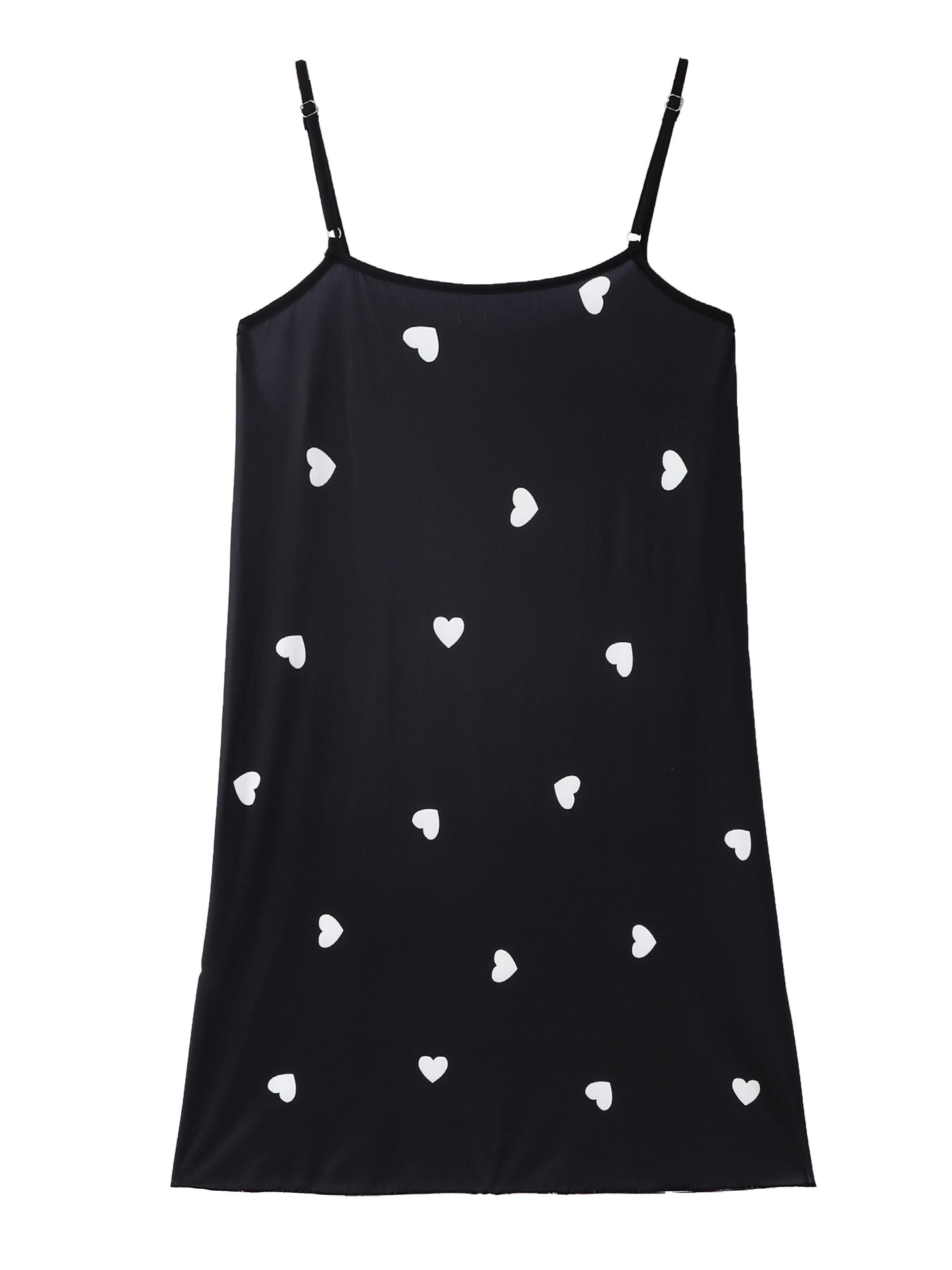 Heart Print Round Neck Medium Stretch Cami Sleep Dress