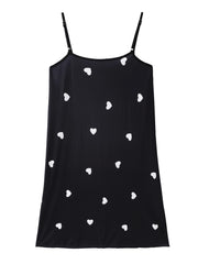 Heart Print Round Neck Medium Stretch Cami Sleep Dress