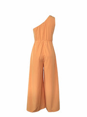 Wide Leg Lace Up Jumpsuit One Shoulder Sleeveless