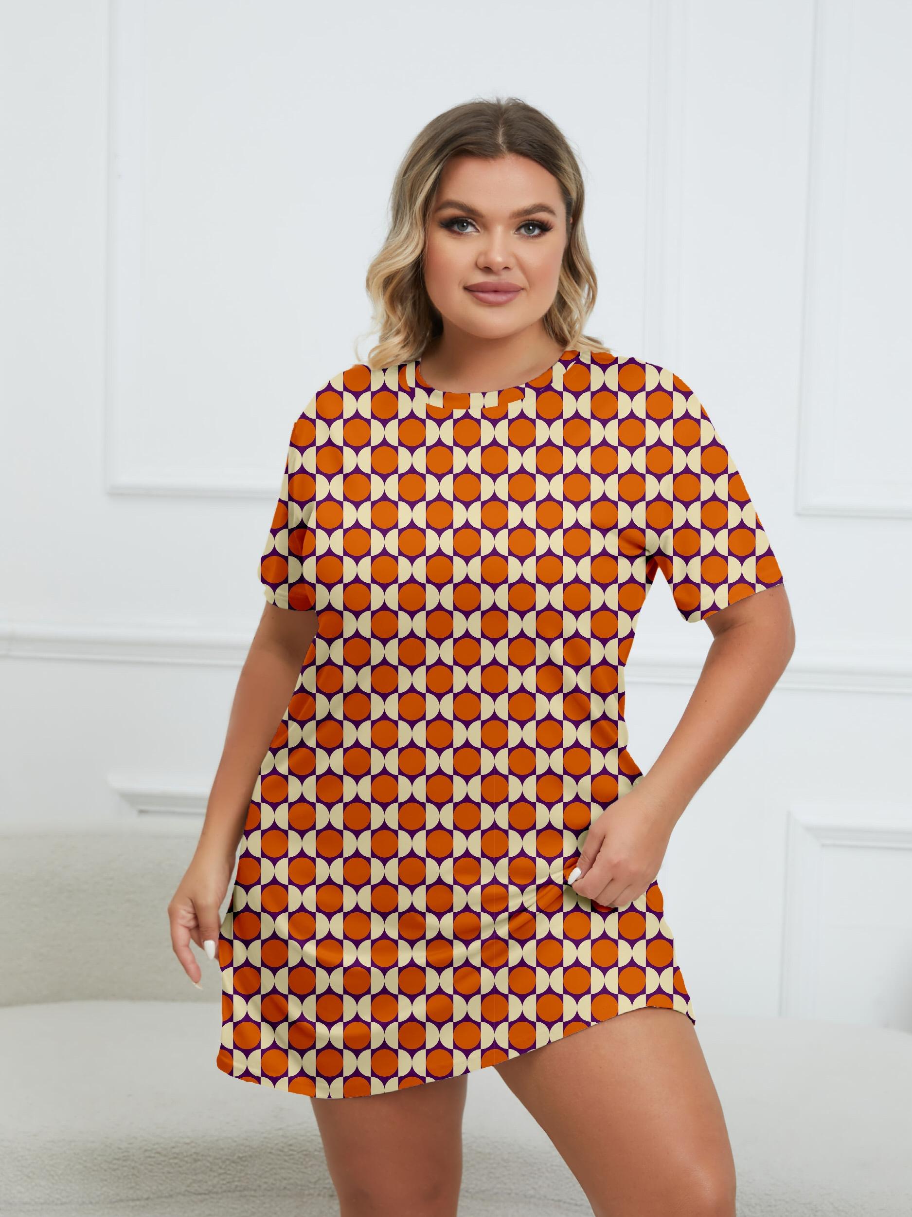 Print Round Neck Short Sleeve Dress Plus Size