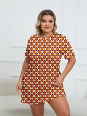 Print Round Neck Short Sleeve Dress Plus Size